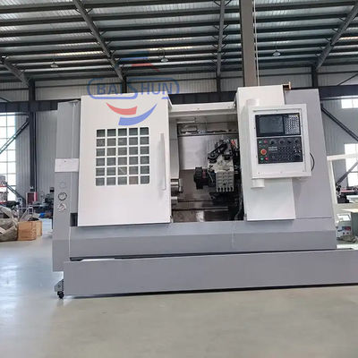เครื่องตัดโลหะ อัตโนมัติ Alloy Wheel Slant Bed เครื่องหมุน CNC TCK550